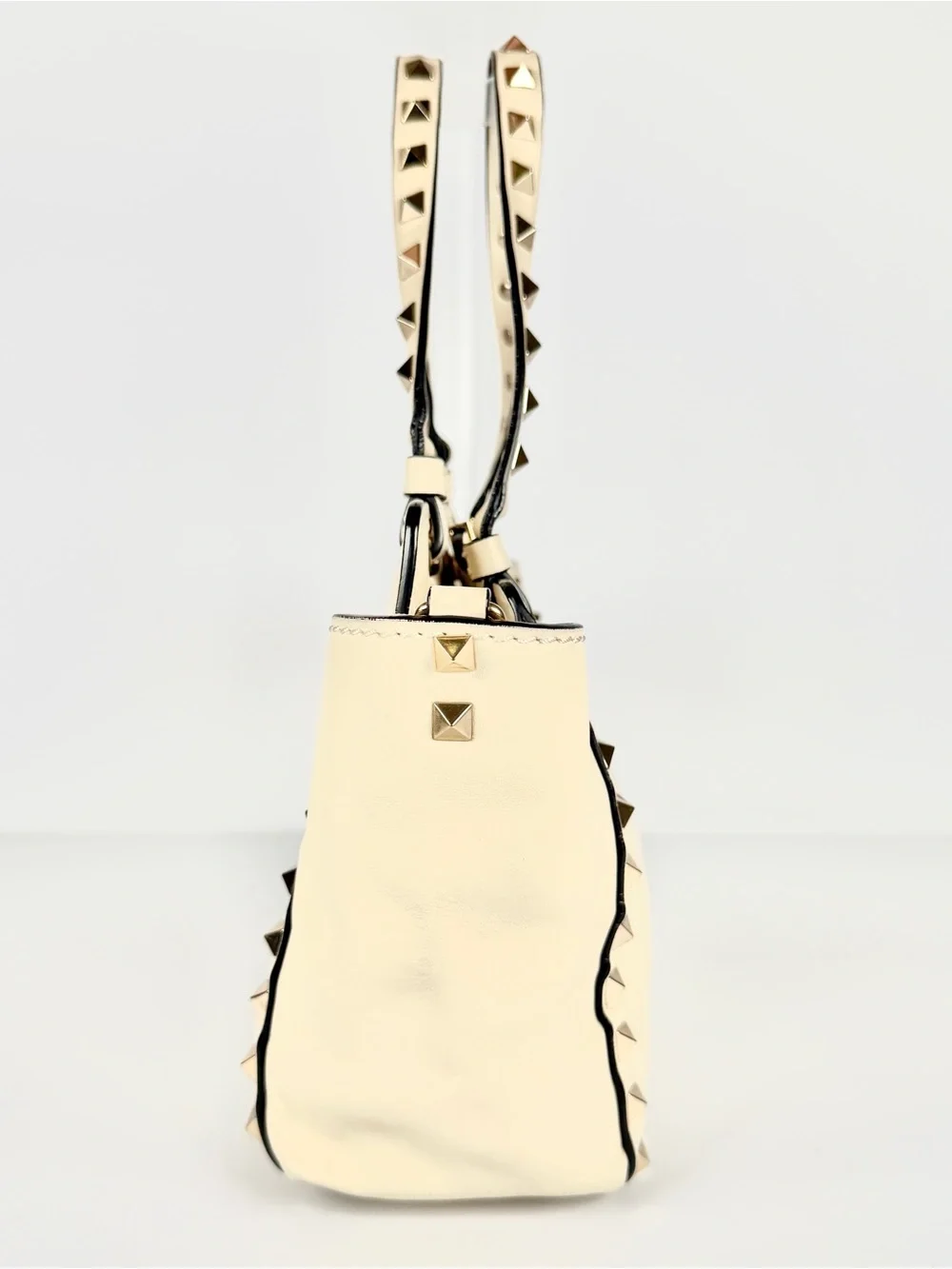 Valentino Garavani Compact Ivory Rockstud Tote Leather 2-Way Crossbody Full Set
